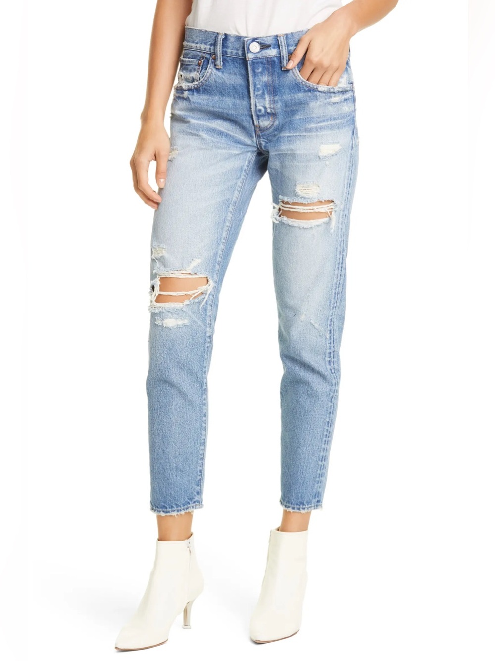 Moussy Vintage Bowie Mid Rise Distressed Cropped‎ Ankle Tapered Jeans Size 28